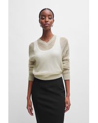 BOSS - V-neck Sweater In A Sheer Knit - Lyst