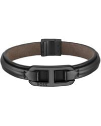 BOSS - Layered Leather Cuff With Branded Metallic Link - Lyst