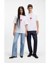 HUGO - All-Gender Cotton-Jersey T-Shirt With Origami-Heart Prints - Lyst