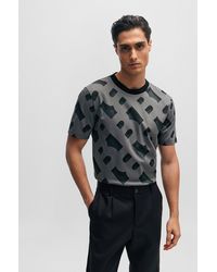 BOSS - T-shirt en coton stretch mercerisé à monogramme jacquard - Lyst