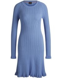 BOSS - Geripptes Strickkleid Mit Langen Ärmeln - Lyst