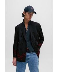 HUGO - Modern-fit Double-breasted Jacket With Flame Embroidery - Lyst