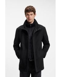 BOSS - Italian Fabric Formal Coat With A Stand Collar - Lyst