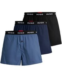 HUGO - Three-Pack Of Cotton Boxer Shorts With Logo Waistbands - Lyst