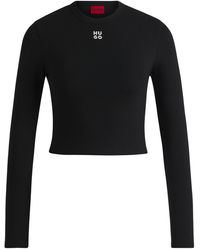 HUGO - Cotton-blend Slim-fit Top With Stacked Logo - Lyst