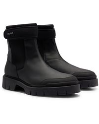 HUGO - Logo-strap Chelsea Boots In Rubberised Leather - Lyst