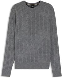 BOSS - Kabelgebreide Trui Van Wol En Kasjmier - Lyst