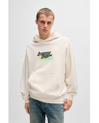 HUGO - Regular-Fit Cotton-Terry Hoodie With Happy Logo - Lyst