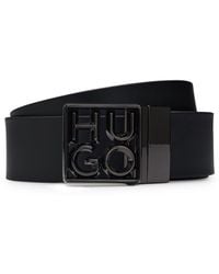HUGO - Reversible Italian-Leather Belt With Stacked-Logo Buckle - Lyst