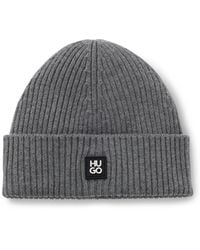 HUGO - Virgin-Wool Beanie Hat With Stacked-Logo Badge - Lyst