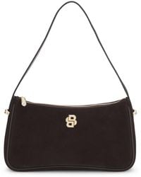 BOSS - Suede Shoulder Bag With Metallic Double B Monogram - Lyst