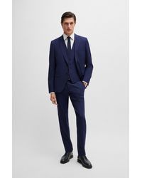 BOSS - Slim-fit Three-piece Suit In Checked Stretch Fabric - Lyst