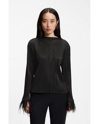 BOSS - Slim-Fit Mock-Neck Top With Feather Details - Lyst
