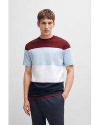BOSS - Block-striped T-shirt In Interlock Cotton - Lyst