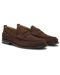 HUGO - Suede Loafers With Penny Trim - Lyst