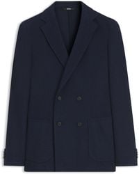 BOSS - Double-Breasted Slim-Fit Blazer Van Katoen Met Patroon - Lyst
