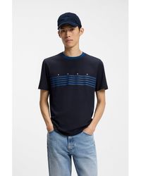 HUGO - Cotton T-Shirt With Printed Stripes - Lyst