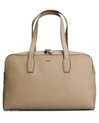 BOSS - Zipped Holdall In Grained Leather With Logo Lettering - Lyst