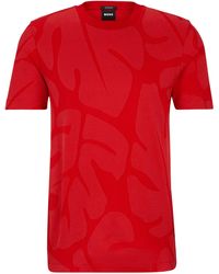 BOSS - T-Shirt aus Baumwolle mit zweifarbigem Monsterablatt-Muster - Lyst