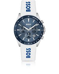 BOSS - Strike Montre Chronographe À Cadran Rainuré Et Bracelet Logoté En Silicone - Lyst
