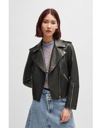 HUGO - Regular-fit Biker Jacket In Leather With Asymmetrical Zip - Lyst