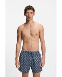 HUGO - Quick-Dry Swim Shorts With Stacked-Logo Check Print - Lyst