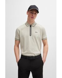BOSS - Structured-cotton Polo Shirt With Contrast Logo - Lyst