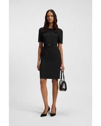 BOSS - Virgin-Wool Dress With Hardware-Trimmed Belt - Lyst