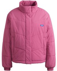 HUGO - Waterafstotende, Gewatteerde Jas Met Blauw Logolabel - Lyst