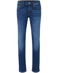 BOSS by HUGO BOSS Slim-Fit Jeans aus meliertem Stretch-Denim in Blau für Herren Herren Bekleidung Jeans Enge Jeans 