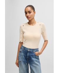 BOSS - Short-sleeved Sweater In Stretch Fabric With Hardware Details - Lyst