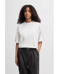 HUGO - Cotton-Jersey Relaxed-Fit Cropped T-Shirt With Stacked Logo - Lyst