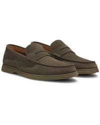 BOSS - Suede Loafers With Logo Penny Trim - Lyst