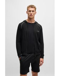 BOSS - Stretch-Cotton Zip-Up Hoodie With Embroidered Logo - Lyst