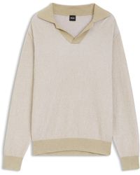 BOSS - Rippstrick-Pullover Aus Baumwoll-Mix Mit Johnny-Kragen - Lyst