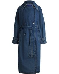 HUGO - Zweireihiger Trenchcoat Aus Dunkelblauem Denim - Lyst