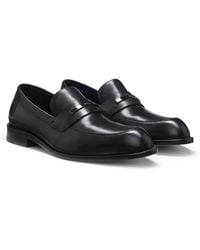 BOSS - Leather Loafers With Branded Metal Trim - Lyst