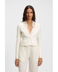 BOSS - Slim-Fit Cropped Jacket With Collarless Styling - Lyst
