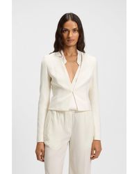 BOSS - Slim-Fit Cropped Jacket With Collarless Styling - Lyst
