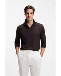 BOSS - Wool-Blend Polo Shirt With Johnny Collar - Lyst