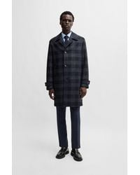 BOSS - Checked-jersey Coat In A Classic Fit - Lyst