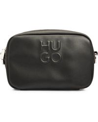 HUGO - Faux-leather Crossbody Bag With Debossed Stacked Logo - Lyst