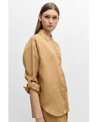 BOSS - Relaxed-fit Blouse In Ramie Canvas With Point Collar - Lyst