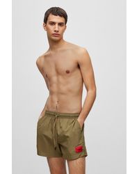 HUGO - Quick-dry Swim Shorts With Red Logo Label - Lyst