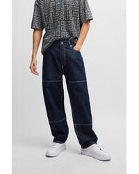 HUGO - Carpenter-style baggy-fit Jeans In Rinse-wash Denim - Lyst