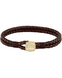 BOSS - Braided-Leather Cuff With-Tone Closure - Lyst