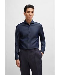 BOSS - Slim-fit Shirt In Cotton Denim With Spread Collar - Lyst