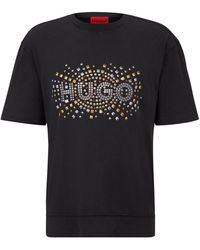 HUGO - T-Shirt aus Baumwoll-Jersey mit Artwork in Nieten-Optik - Lyst