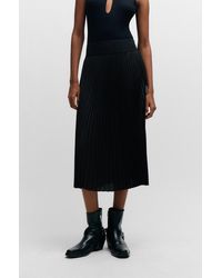 HUGO - Plissé Pleated Midi Skirt With Stacked-logo Waistband - Lyst