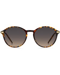 BOSS - Runde Sonnenbrille aus Acetat mit Havanna-Muster und goldfarbenen Bügeln - Lyst